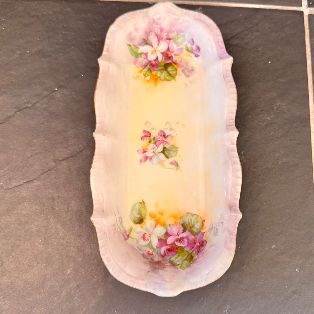 Antique Marked Prussia Floral Celery Relish Trinket Dish Vanity Tray‎ Porcelain